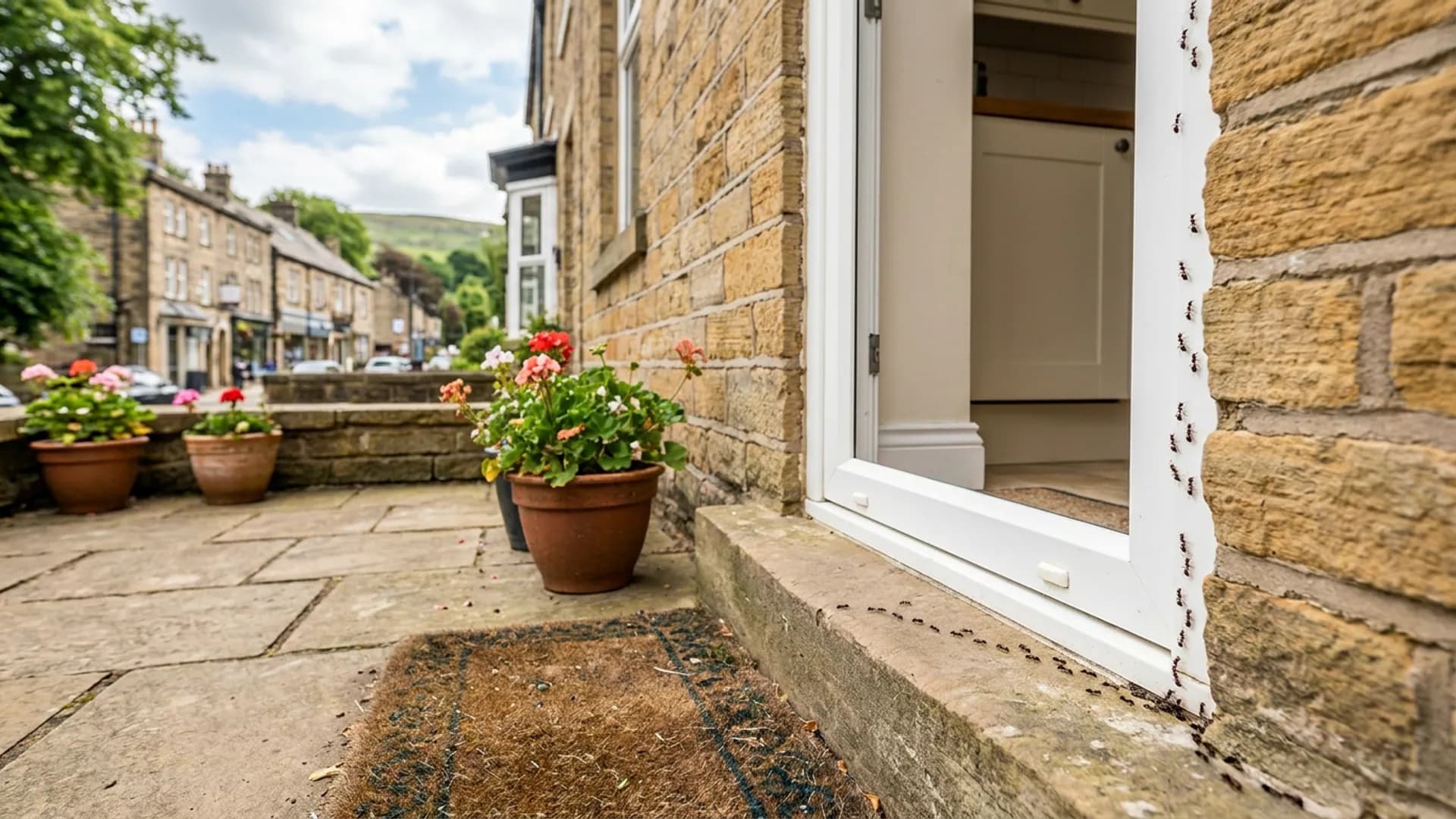 Ant trail and entry route inspected during ant control in Ilkley