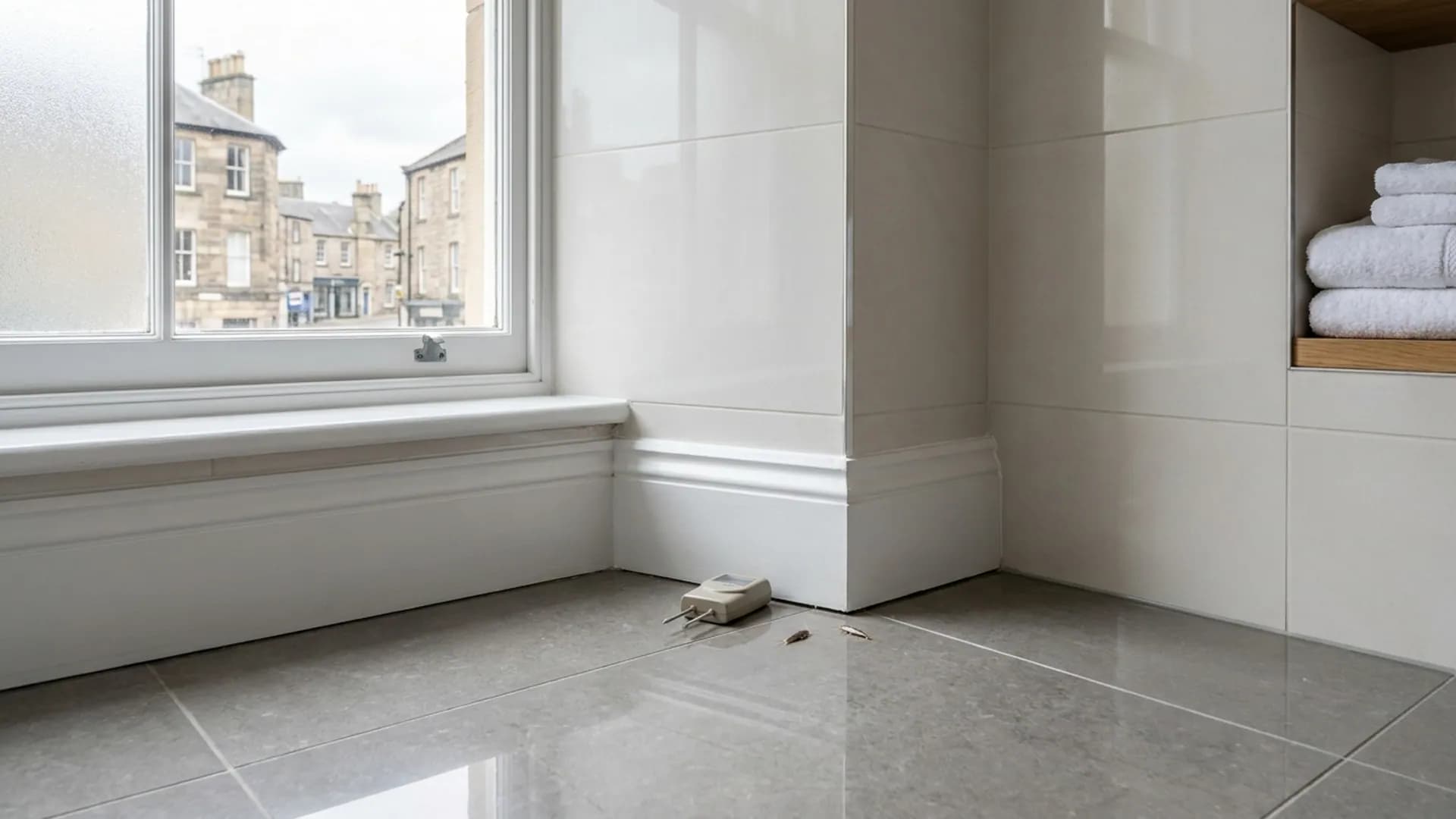 Silverfish control inspection around a damp room edge in Halifax