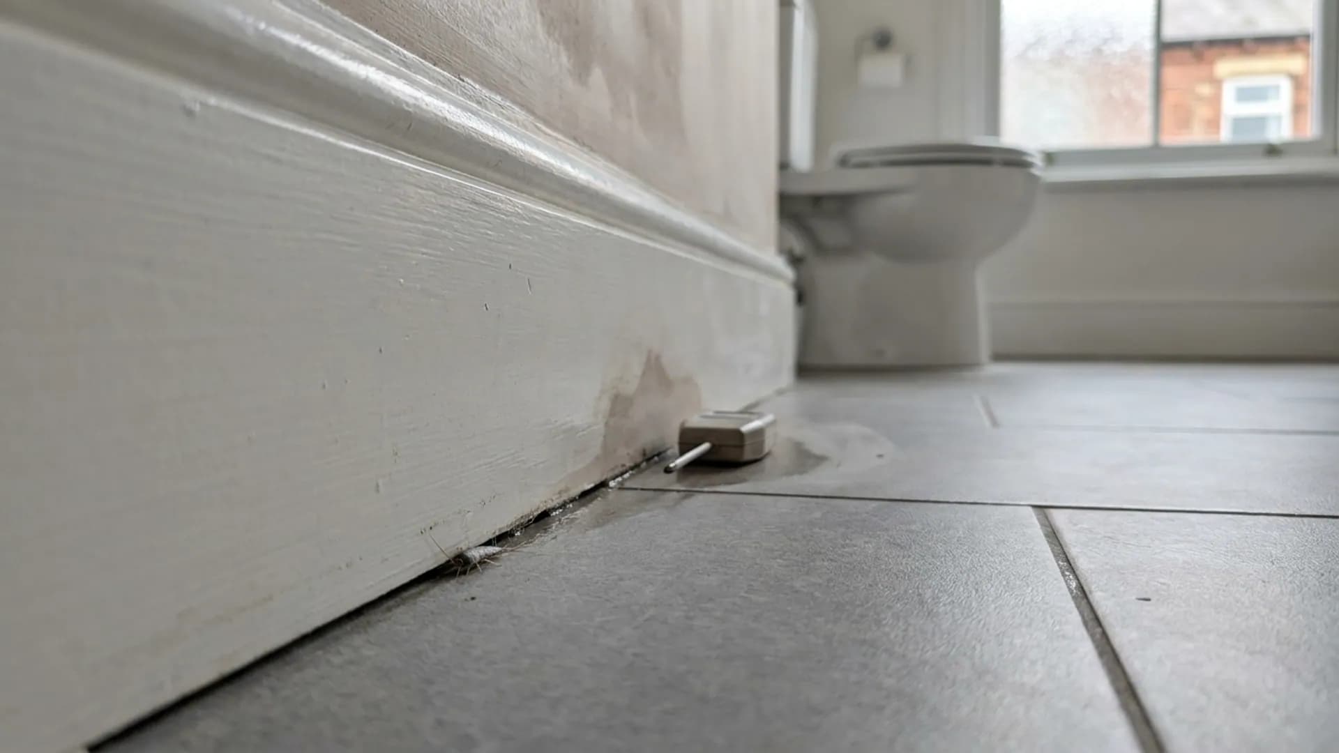 Silverfish control inspection around a damp room edge in Leeds