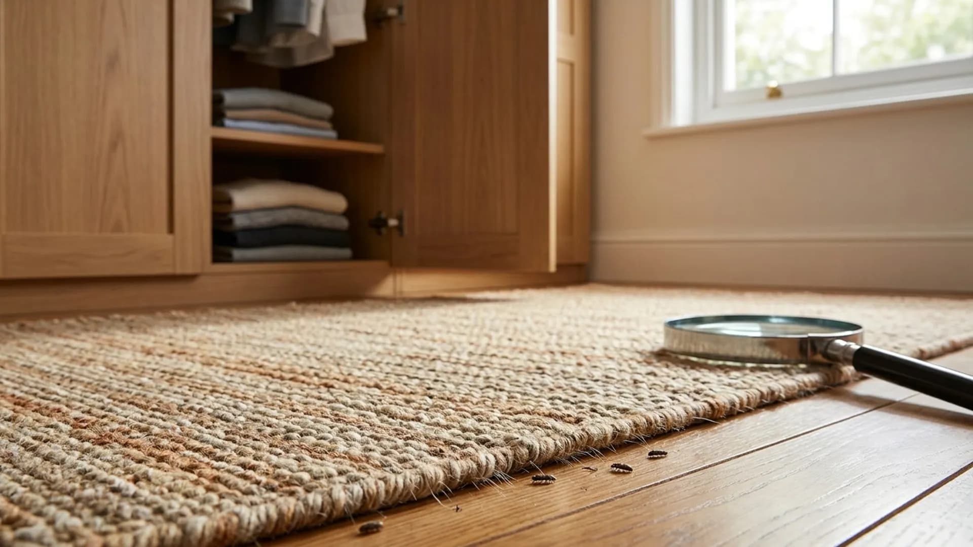 Carpet beetle fabric damage inspected in a Leeds property