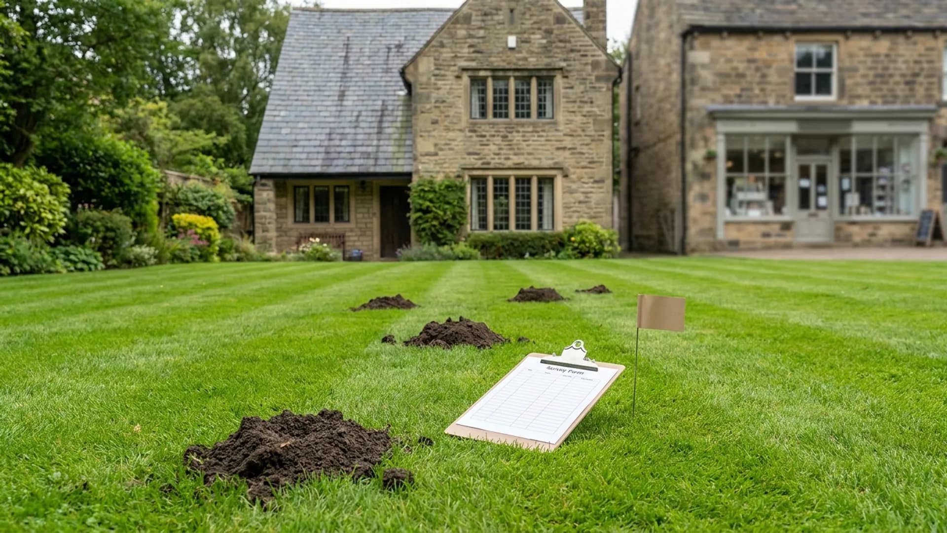 Fresh molehills inspected during mole control in Ilkley