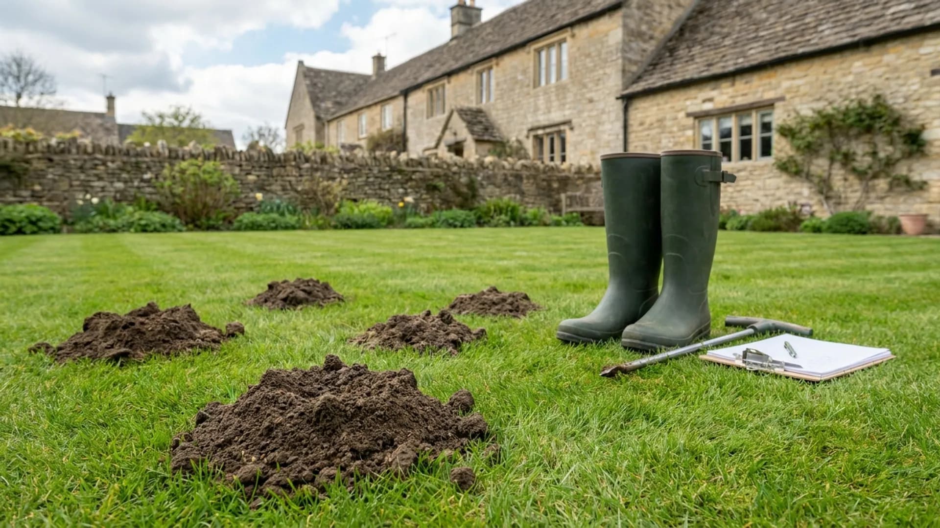 Fresh molehills inspected during mole control in Otley