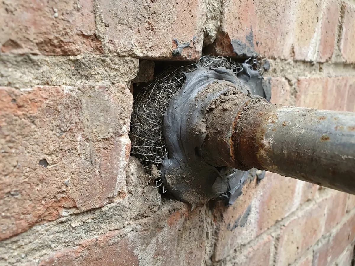 Service gap and exclusion material inspected during rodent proofing in Leeds