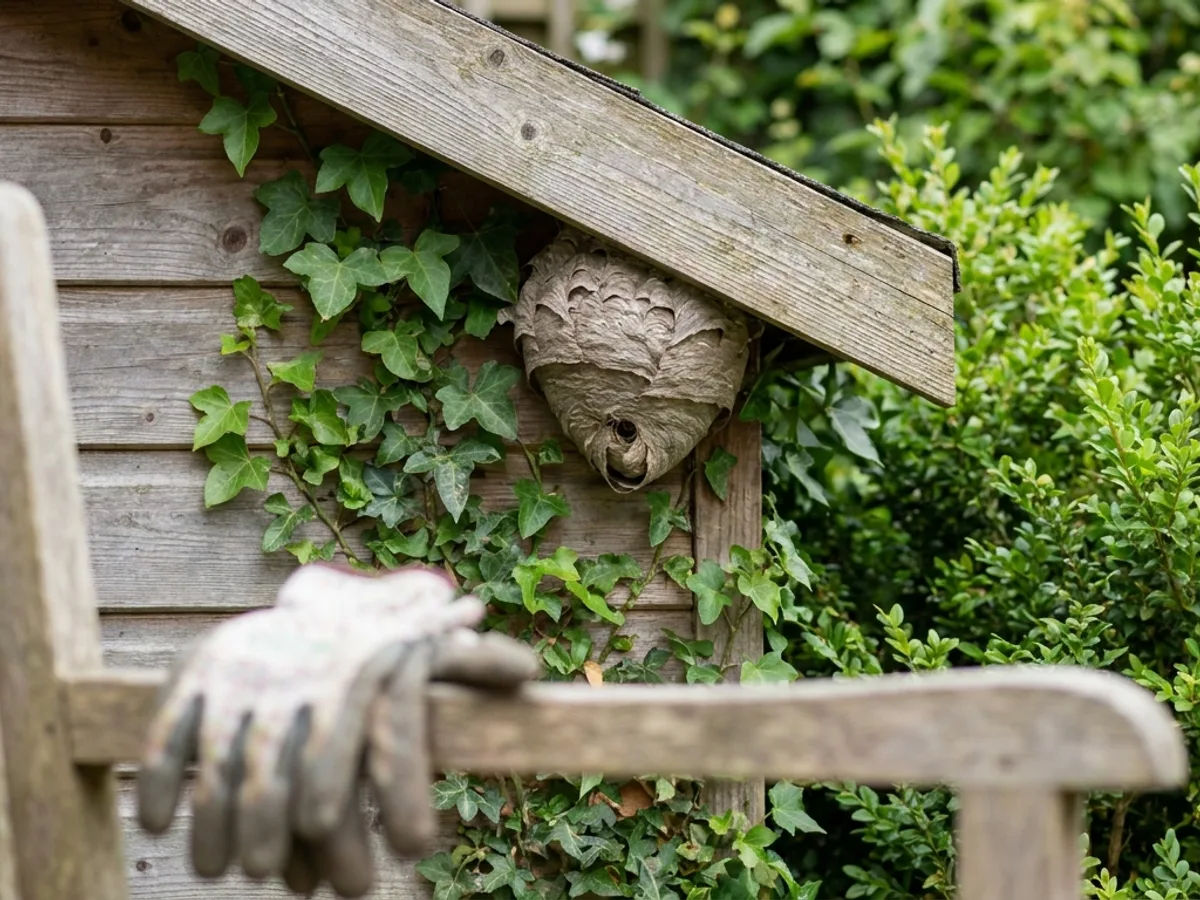 Wasp nest in a garden outbuilding